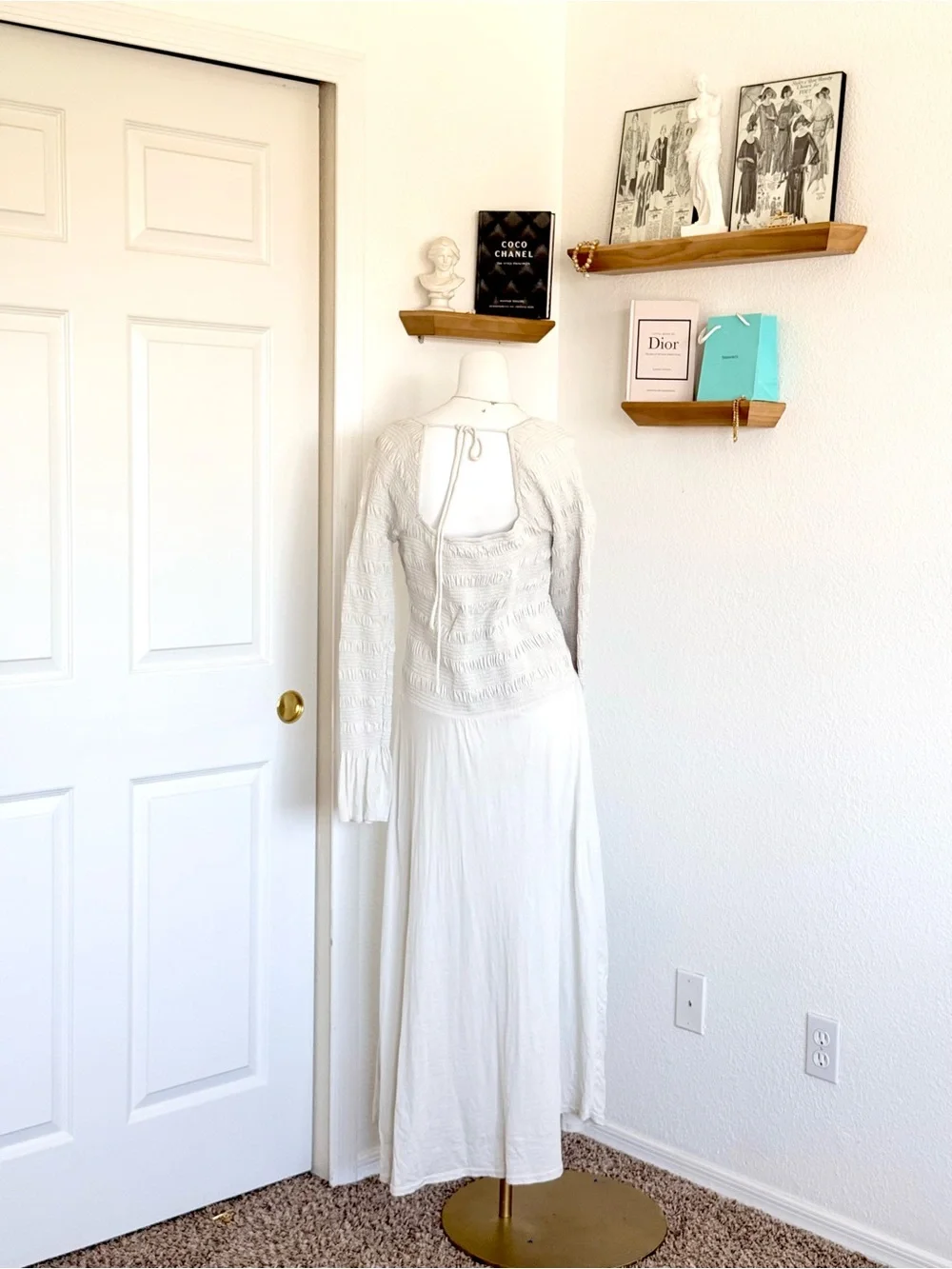 Free People Cream Gray Midi Dress SIZE M